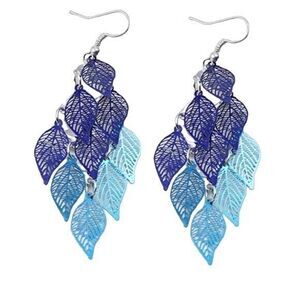 Dangle Drop Earrings Blue Leaf Cascade Fashion Bohemian Festival Ombre‎